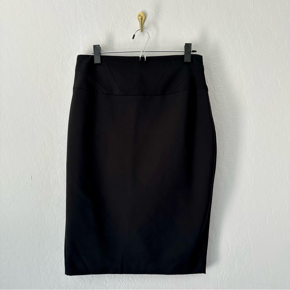 Express Black Knee-Length Pencil Skirt with Gold Lace-Up Back
